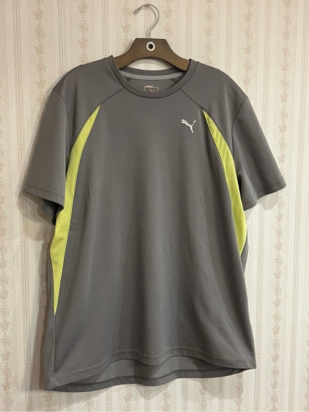 PUMA Men's Athletic Short-Sleeve Shirt - Gray with Lime Accents